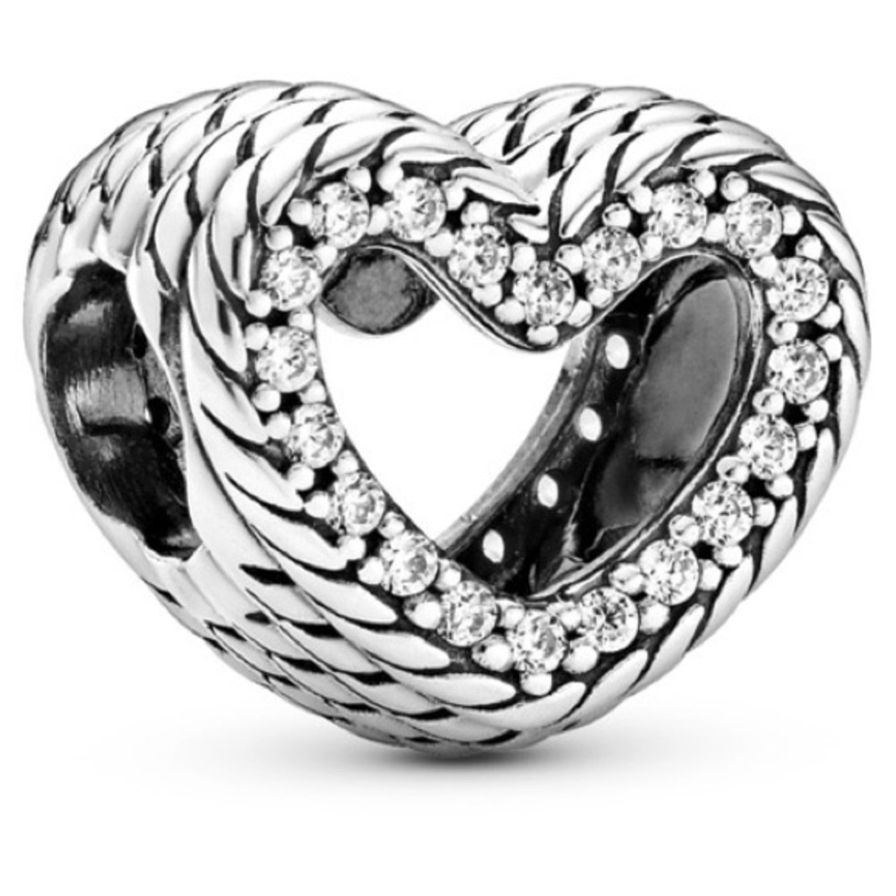 Authentic Pandora Snake Chain Open Heart Charm